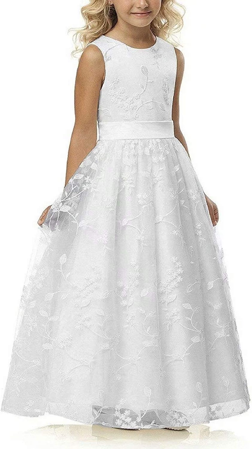 Elegant A - Line Lace Flower Girl Dress with Belt for Ages 2 - 12 - Trendify - 