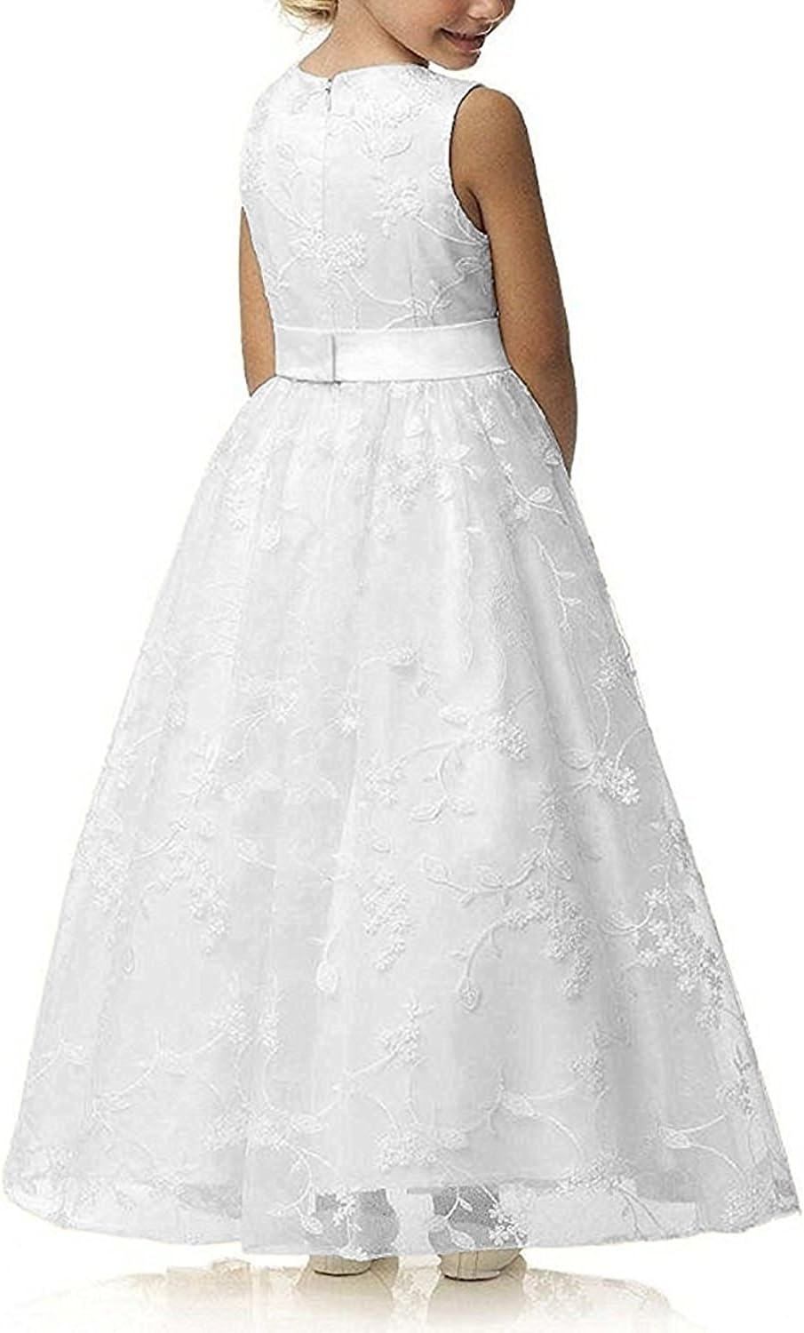 Elegant A - Line Lace Flower Girl Dress with Belt for Ages 2 - 12 - Trendify - 