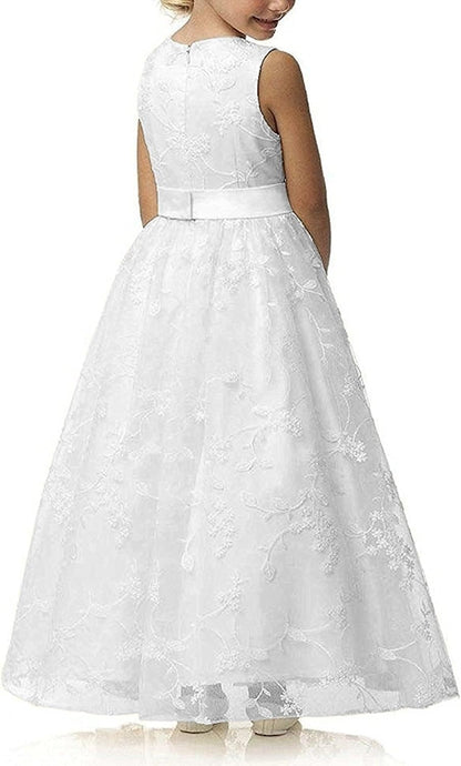Elegant A - Line Lace Flower Girl Dress with Belt for Ages 2 - 12 - Trendify - 