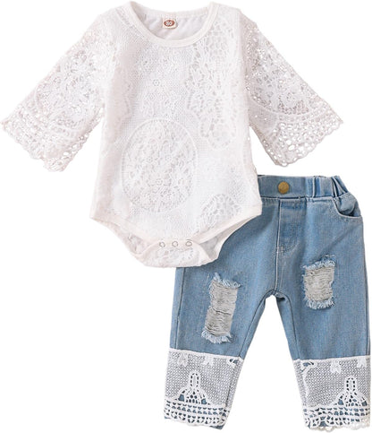 Dreamed-Baby Girl Top+Jeans Clothing Set