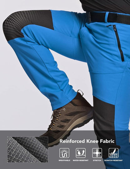 Men'S Snow Ski Snowboard Waterproof Softshell Cargo Pants, Hiking Fleece Lined Bottoms, Outdoor Work Pants - Trendify - 